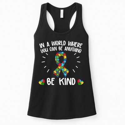 Be Kind Motivational Autism Awareness Slogan Autism Puzzle Message Womens Tank Top