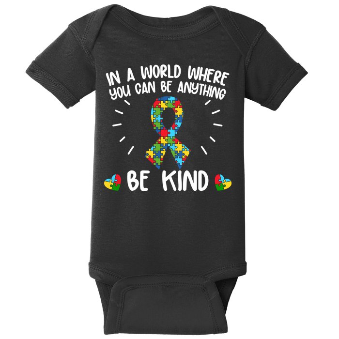 Be Kind Motivational Autism Awareness Slogan Autism Puzzle Message Baby Bodysuit