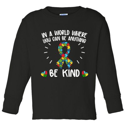 Be Kind Motivational Autism Awareness Slogan Autism Puzzle Message Toddler Long Sleeve Shirt