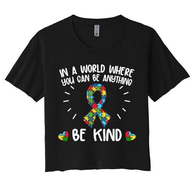 Be Kind Motivational Autism Awareness Slogan Autism Puzzle Message Crop Top