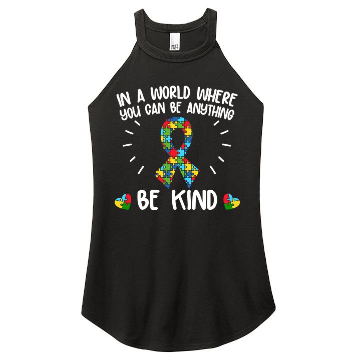 Be Kind Motivational Autism Awareness Slogan Autism Puzzle Message Women's Perfect Tri Rocker Tank