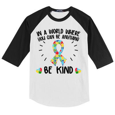Be Kind Motivational Autism Awareness Slogan Autism Puzzle Message Kids Colorblock Raglan Jersey