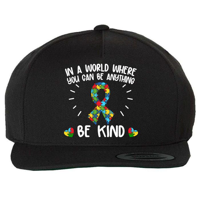 Be Kind Motivational Autism Awareness Slogan Autism Puzzle Message Wool Snapback Cap