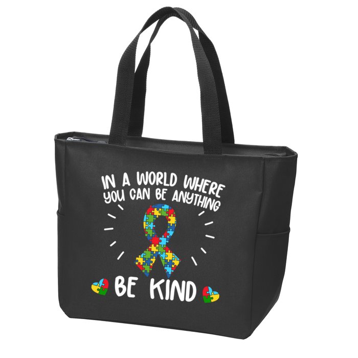 Be Kind Motivational Autism Awareness Slogan Autism Puzzle Message Zip Tote Bag
