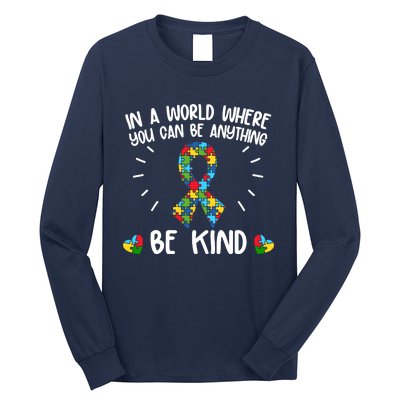 Be Kind Motivational Autism Awareness Slogan Autism Puzzle Message Long Sleeve Shirt