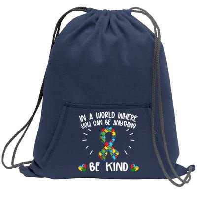 Be Kind Motivational Autism Awareness Slogan Autism Puzzle Message Sweatshirt Cinch Pack Bag