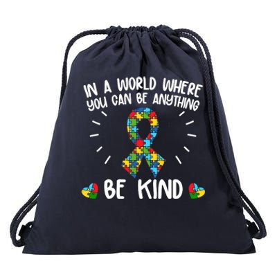 Be Kind Motivational Autism Awareness Slogan Autism Puzzle Message Drawstring Bag