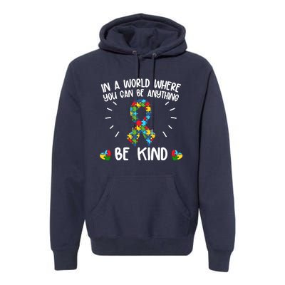 Be Kind Motivational Autism Awareness Slogan Autism Puzzle Message Premium Hoodie