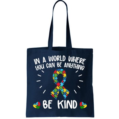 Be Kind Motivational Autism Awareness Slogan Autism Puzzle Message Tote Bag