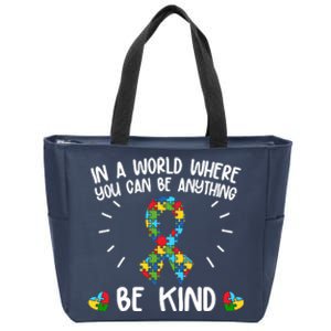 Be Kind Motivational Autism Awareness Slogan Autism Puzzle Message Zip Tote Bag