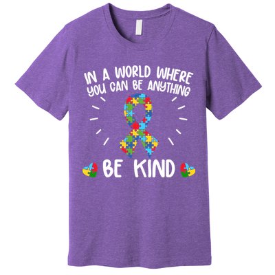 Be Kind Motivational Autism Awareness Slogan Autism Puzzle Message Premium T-Shirt