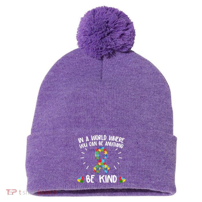 Be Kind Motivational Autism Awareness Slogan Autism Puzzle Message Pom Pom 12in Knit Beanie