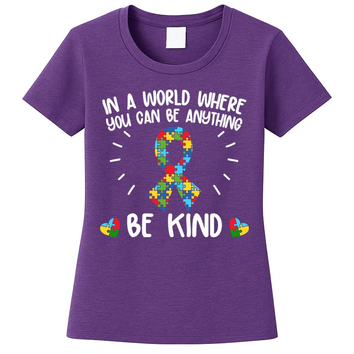 Be Kind Motivational Autism Awareness Slogan Autism Puzzle Message Womens T-Shirt