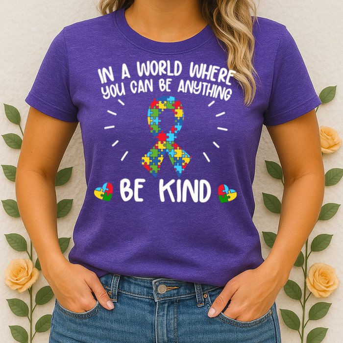 Be Kind Motivational Autism Awareness Slogan Autism Puzzle Message Womens T-Shirt