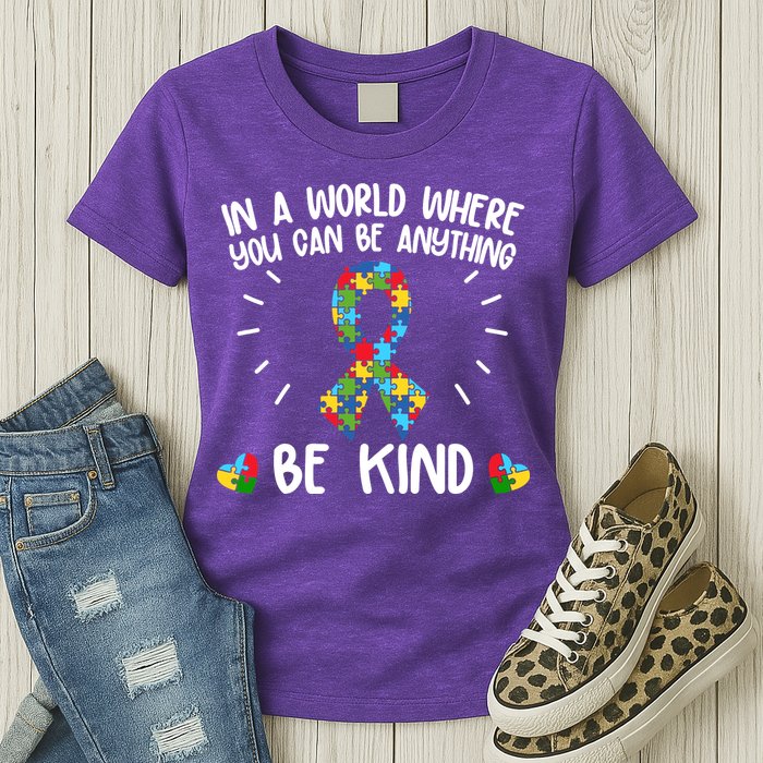 Be Kind Motivational Autism Awareness Slogan Autism Puzzle Message Womens T-Shirt