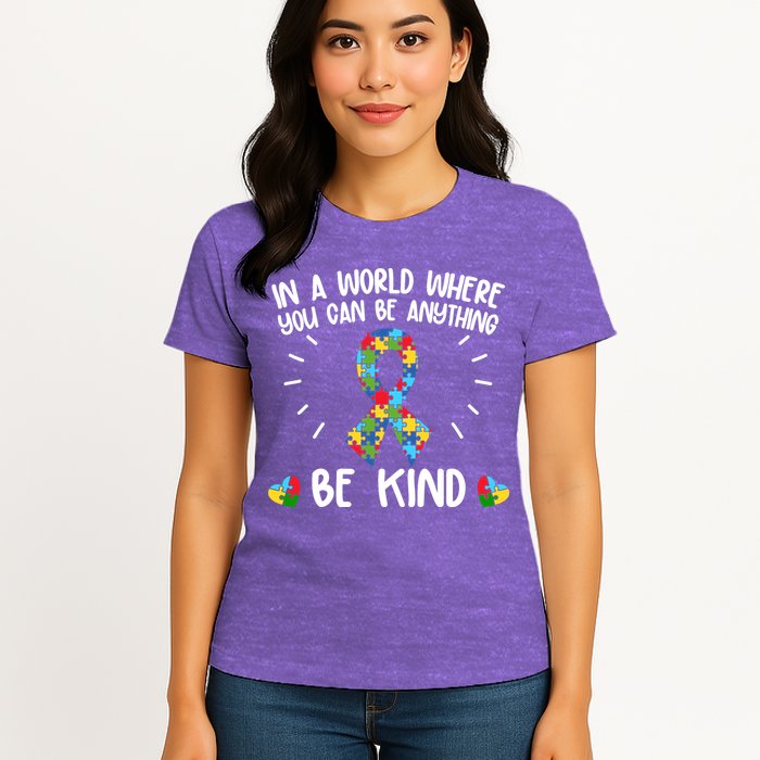 Be Kind Motivational Autism Awareness Slogan Autism Puzzle Message Womens T-Shirt