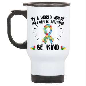 Be Kind Motivational Autism Awareness Slogan Autism Puzzle Message Stainless Steel Travel Mug