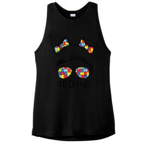 Be Kind Messy Bun girl kid Autism Awareness Kindness Month Ladies PosiCharge Tri-Blend Wicking Tank