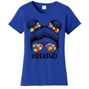 Be Kind Messy Bun girl kid Autism Awareness Kindness Month Women's T-Shirt