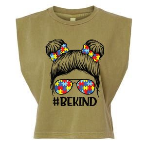 Be Kind Messy Bun girl kid Autism Awareness Kindness Month Garment-Dyed Women's Muscle Tee