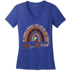 Be Kind Melanin Black History Month Rainbow Autism Leopard Gift Women's V-Neck T-Shirt