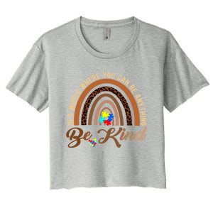 Be Kind Melanin Black History Month Rainbow Autism Leopard Gift Women's Crop Top Tee