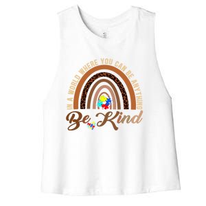 Be Kind Melanin Black History Month Rainbow Autism Leopard Gift Women's Racerback Cropped Tank