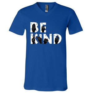 Be Kind Melanin Interpreter Sign Language African American Gift V-Neck T-Shirt