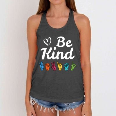 Be Kind Message Asl Sign Language Teacher Student Gift Women's Knotted Racerback Tank