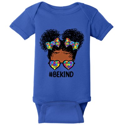 Be Kind Messy Bun Autism Awareness Gift For Black Gift Baby Bodysuit