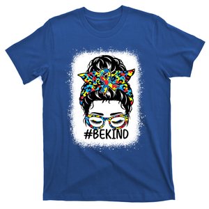 Be Kind Messy Bun Autism Awareness Kindness Month Bleached Cute Gift T-Shirt