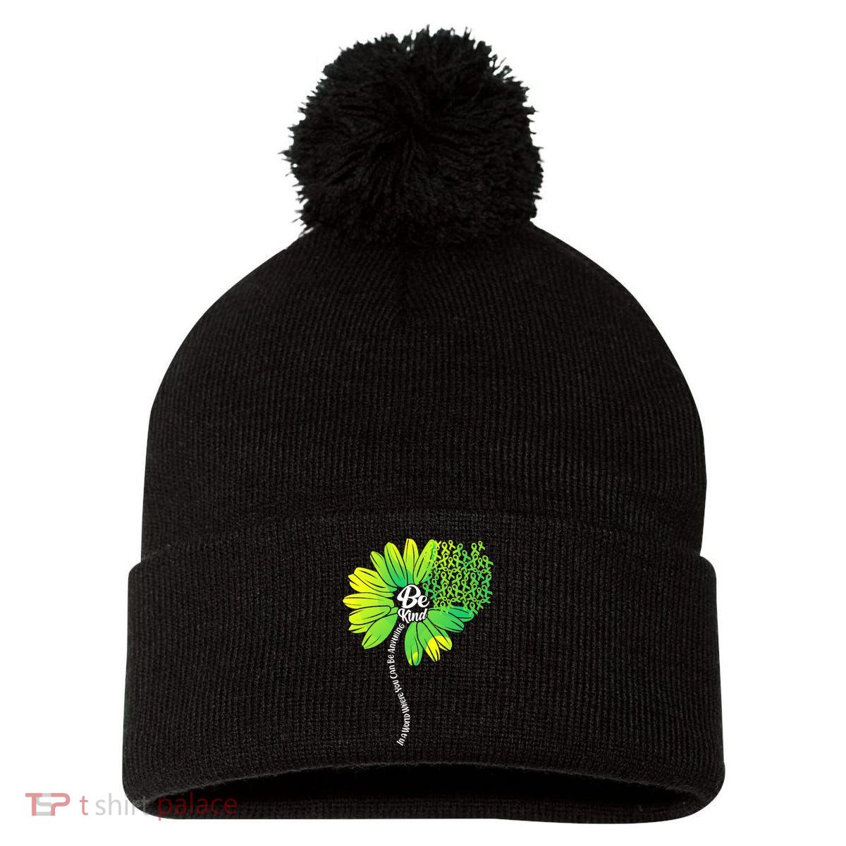 Be Kind Mental Health Awareness Flower Pom Pom 12in Knit Beanie