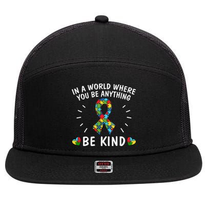 Be Kind Motivational Autism Awareness Slogan Autism Puzzle Message 7 Panel Mesh Trucker Snapback Hat