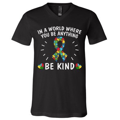 Be Kind Motivational Autism Awareness Slogan Autism Puzzle Message V-Neck T-Shirt