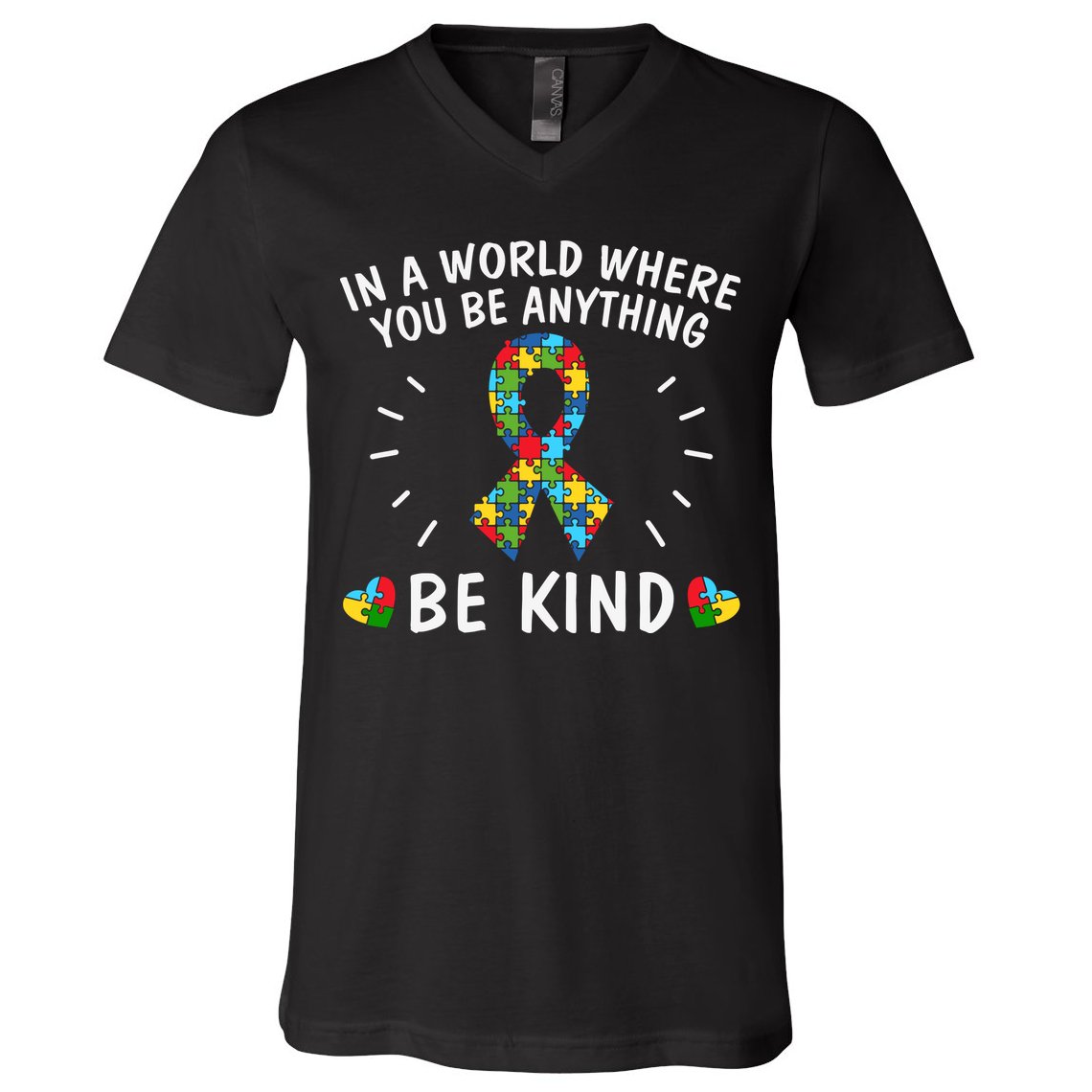 Be Kind Motivational Autism Awareness Slogan Autism Puzzle Message V-Neck T-Shirt