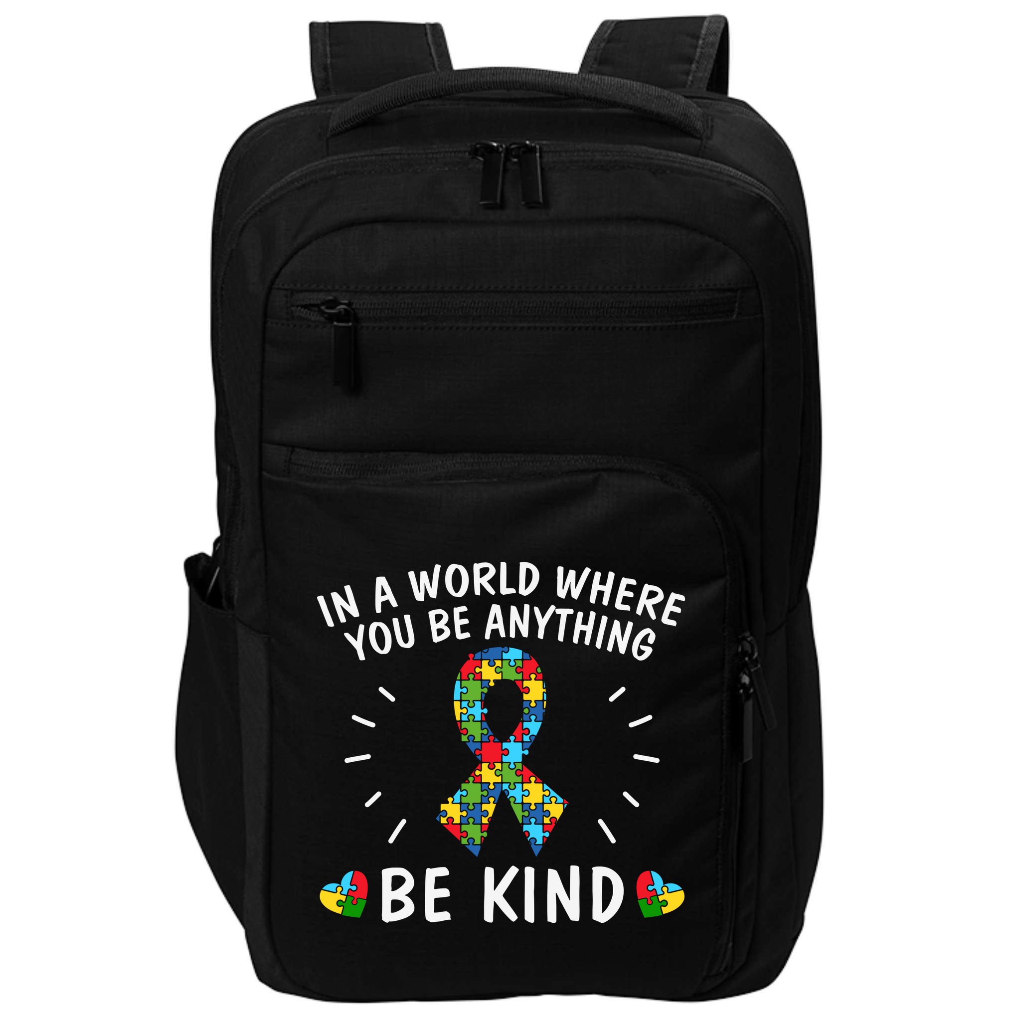 Be Kind Motivational Autism Awareness Slogan Autism Puzzle Message Impact Tech Backpack