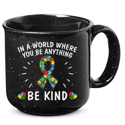 Be Kind Motivational Autism Awareness Slogan Autism Puzzle Message 15oz Campfire Ceramic Mug