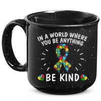 Be Kind Motivational Autism Awareness Slogan Autism Puzzle Message 15oz Campfire Ceramic Mug
