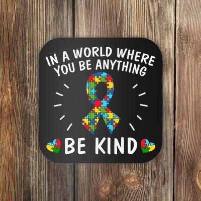 Be Kind Motivational Autism Awareness Slogan Autism Puzzle Message Coaster