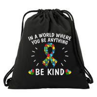 Be Kind Motivational Autism Awareness Slogan Autism Puzzle Message Drawstring Bag