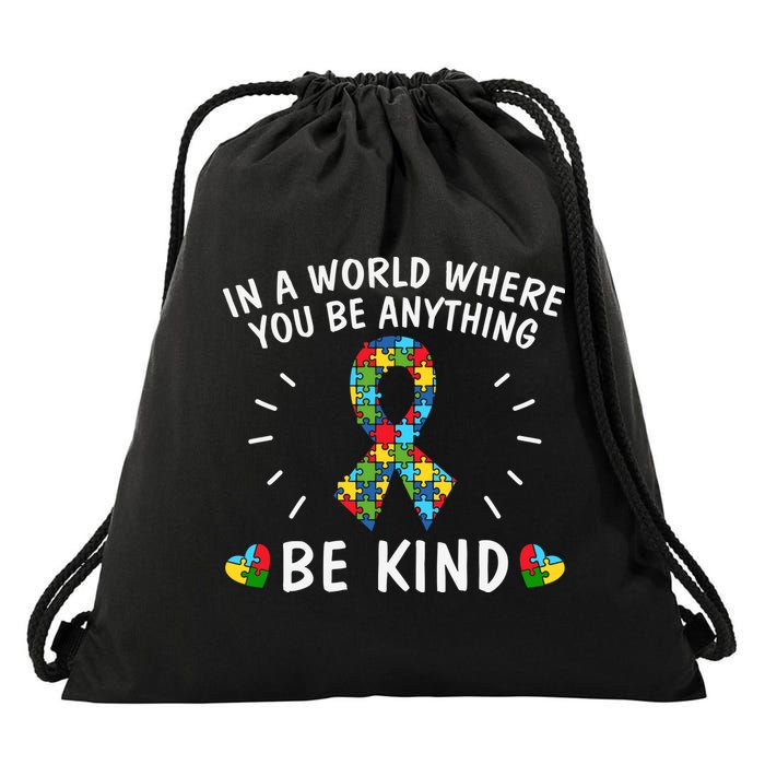 Be Kind Motivational Autism Awareness Slogan Autism Puzzle Message Drawstring Bag
