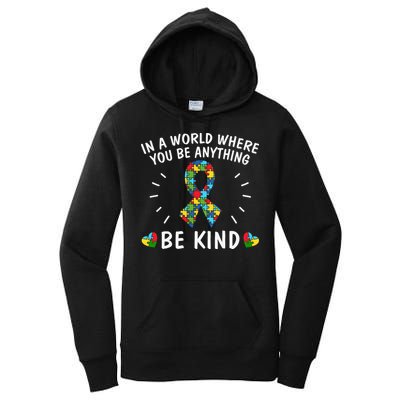 Be Kind Motivational Autism Awareness Slogan Autism Puzzle Message Women's Pullover Hoodie