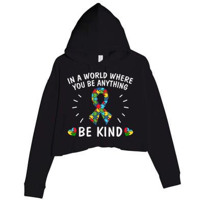 Be Kind Motivational Autism Awareness Slogan Autism Puzzle Message Crop Fleece Hoodie