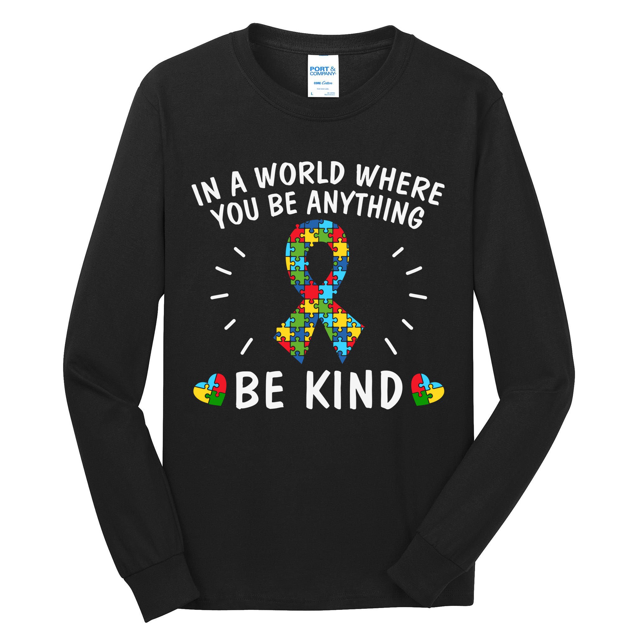 Be Kind Motivational Autism Awareness Slogan Autism Puzzle Message Tall Long Sleeve T-Shirt