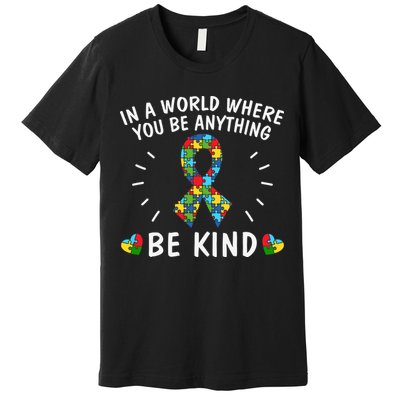 Be Kind Motivational Autism Awareness Slogan Autism Puzzle Message Premium T-Shirt