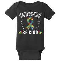 Be Kind Motivational Autism Awareness Slogan Autism Puzzle Message Baby Bodysuit