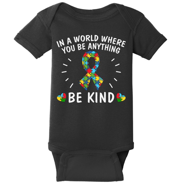 Be Kind Motivational Autism Awareness Slogan Autism Puzzle Message Baby Bodysuit
