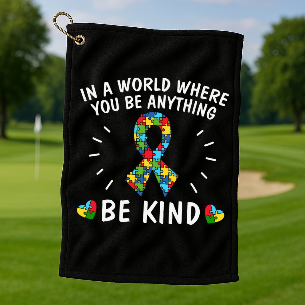 Be Kind Motivational Autism Awareness Slogan Autism Puzzle Message Golf Towel