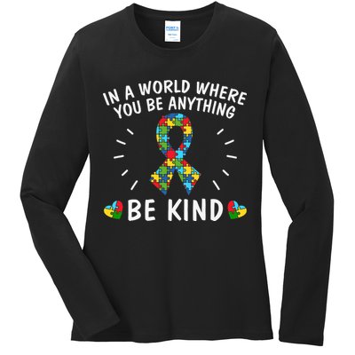 Be Kind Motivational Autism Awareness Slogan Autism Puzzle Message Ladies Long Sleeve Shirt