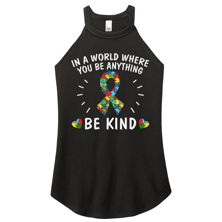 Be Kind Motivational Autism Awareness Slogan Autism Puzzle Message Women's Perfect Tri Rocker Tank